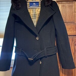 Burberry Black Trench Coat with Fur Collar